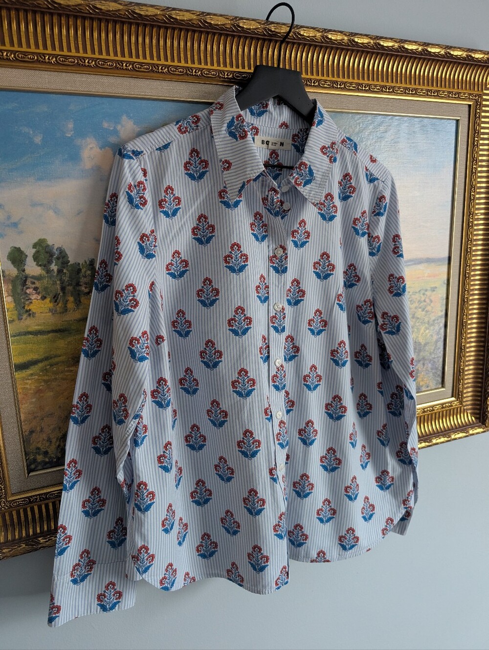 Boden Blue and Red Floral-Print Button-Down Shirt